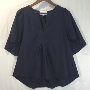 Tuckernuck Pomander Place Navy Blue Pleated Flutter Sleeve Cotton Top Small